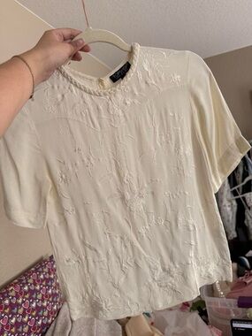 TOPSHOP Cream Floral Embroidered Top with Button Down Back